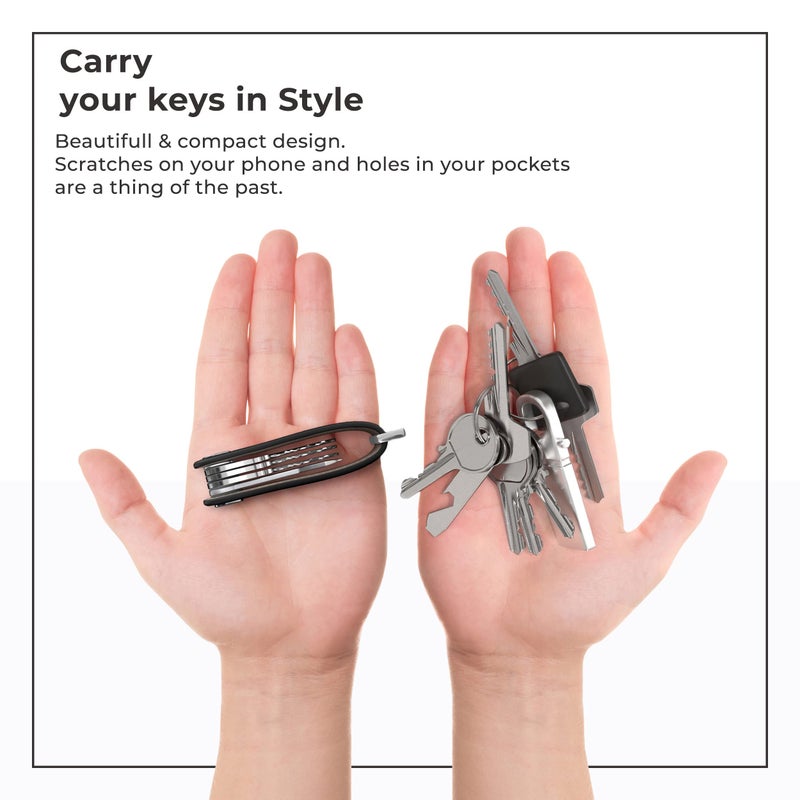 Northwall Leather Key Organizer â€“ Minimalist Pocket Key Holder for Men and Women â€“ Holds Up to 7 Keys with Secure Locking Mechanismâ€“ Durable Vegetable Tanned Leather Keychain Accessory Black - Image 4